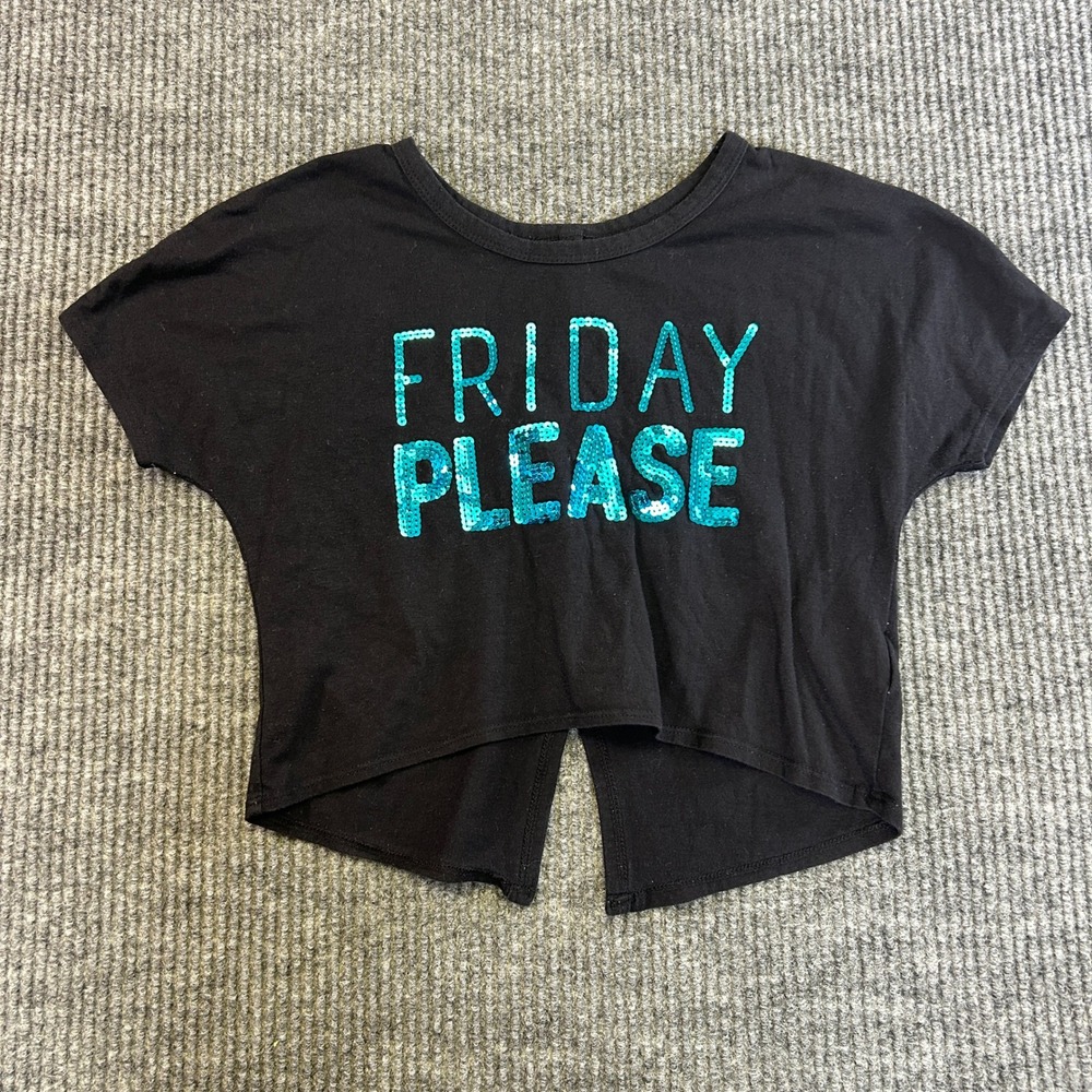 Total Girl Black Friday Please Sequin Split Back Crop Top Girls Size 7/8 S
